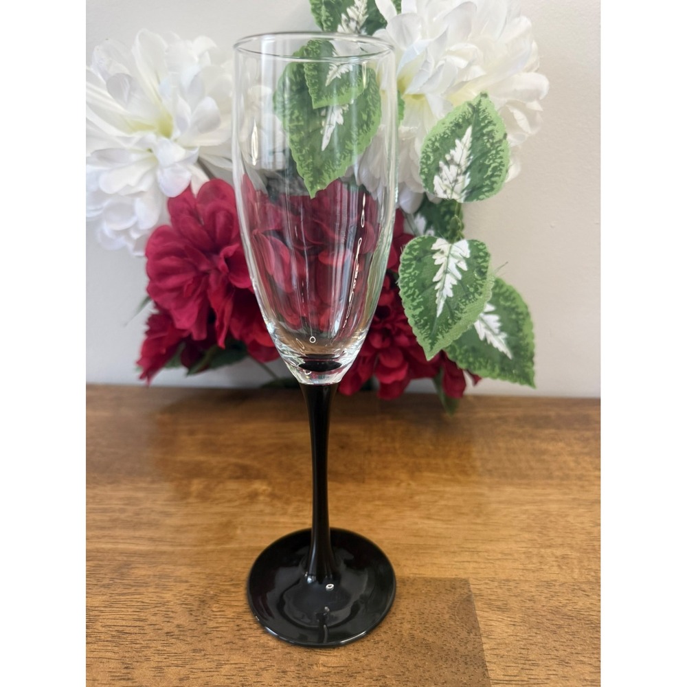 Vintage Luminarc Black Stem Champagne Flute‎ French Modern Glassware Retro Bar
